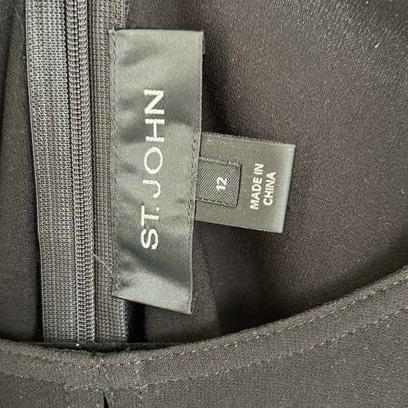 St. John black dress with side drape detail and open slit at neck. Size 12 - Picture 4 of 5